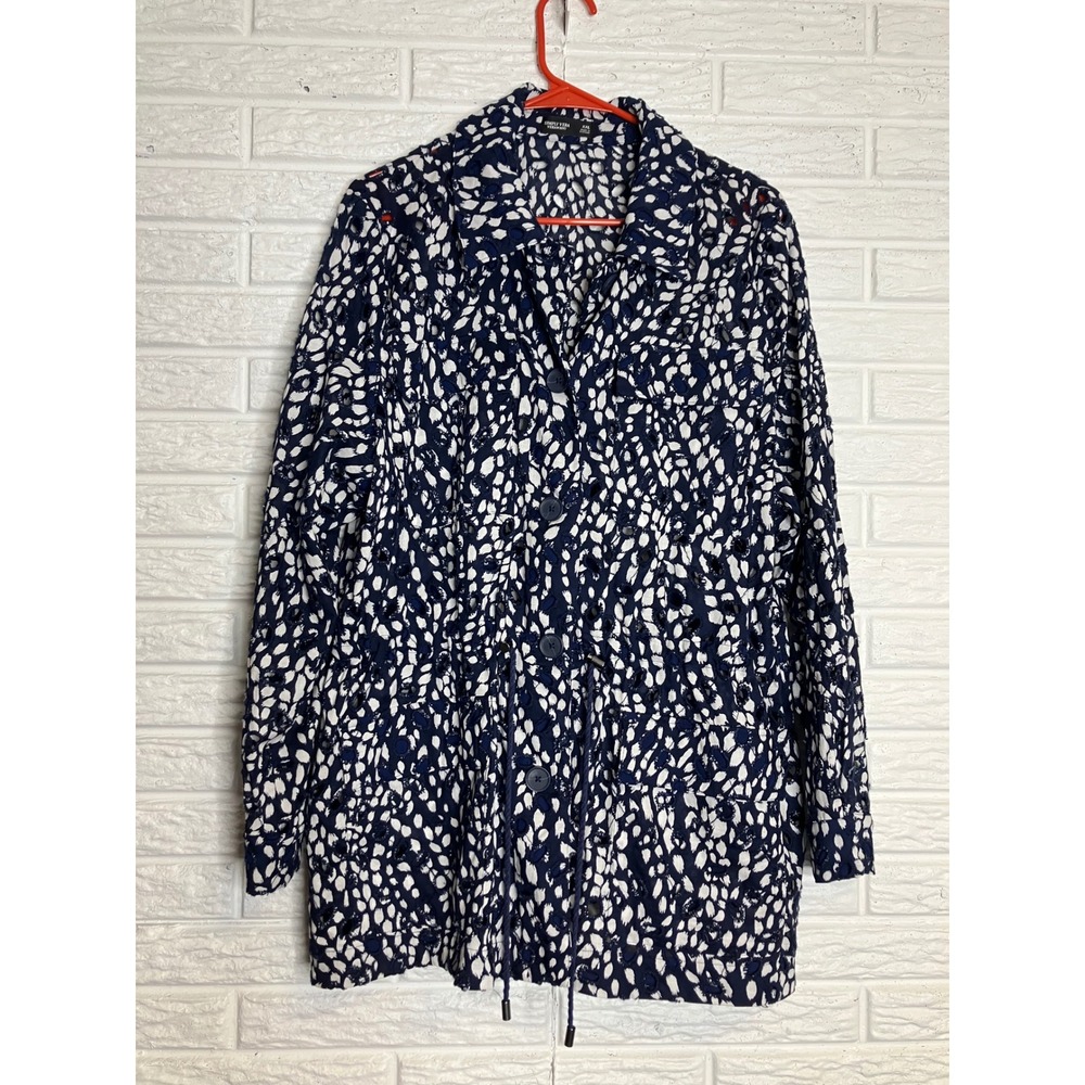 Simply Vera Vera Wang Eyelet Jacket Women XXL Navy Blue Excellent Abstract Print